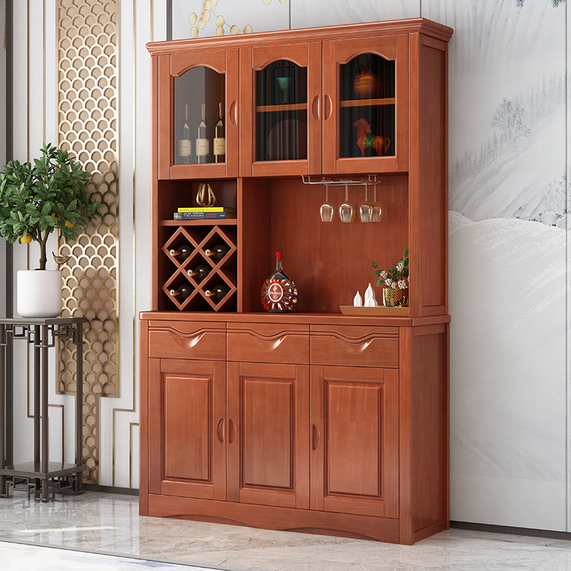 青木川 实木酒柜餐边柜一体靠墙餐厅客厅家用小户型收到储物柜高柜置物架带玻璃门红酒柜简约现代三门家具高清大图