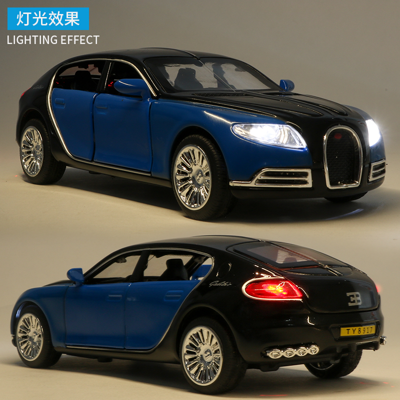 仿真合金跑车模型男孩玩具小汽车儿童金属玩具车声光宝宝汽车模型 蓝银色高清大图