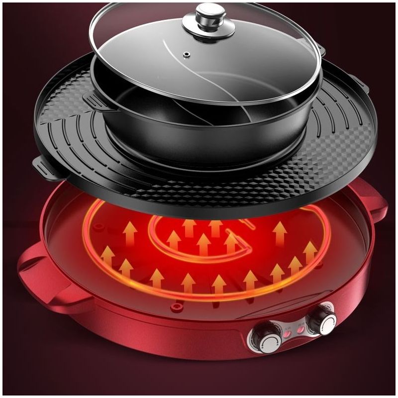 家用无烟电烧烤炉火锅涮烤一体锅电烤盘电热火锅黑色双控鸳鸯锅送大