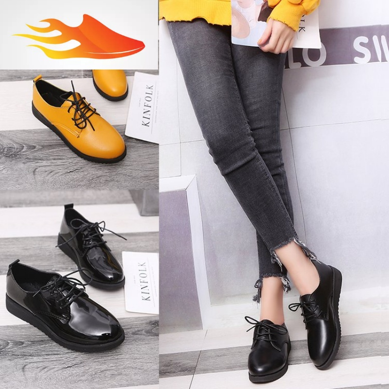 fishbasket大码女鞋41百搭43秋冬英伦风小皮鞋学生加绒35松糕底36厚底