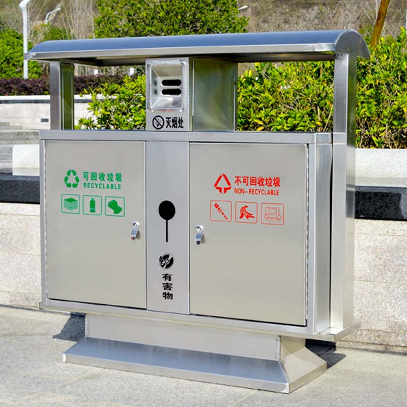 铭威盾户外垃圾桶大号环卫不锈钢木分类双果皮箱室外公园景区小区垃圾箱 不锈钢桶【201+渡锌板内胆】