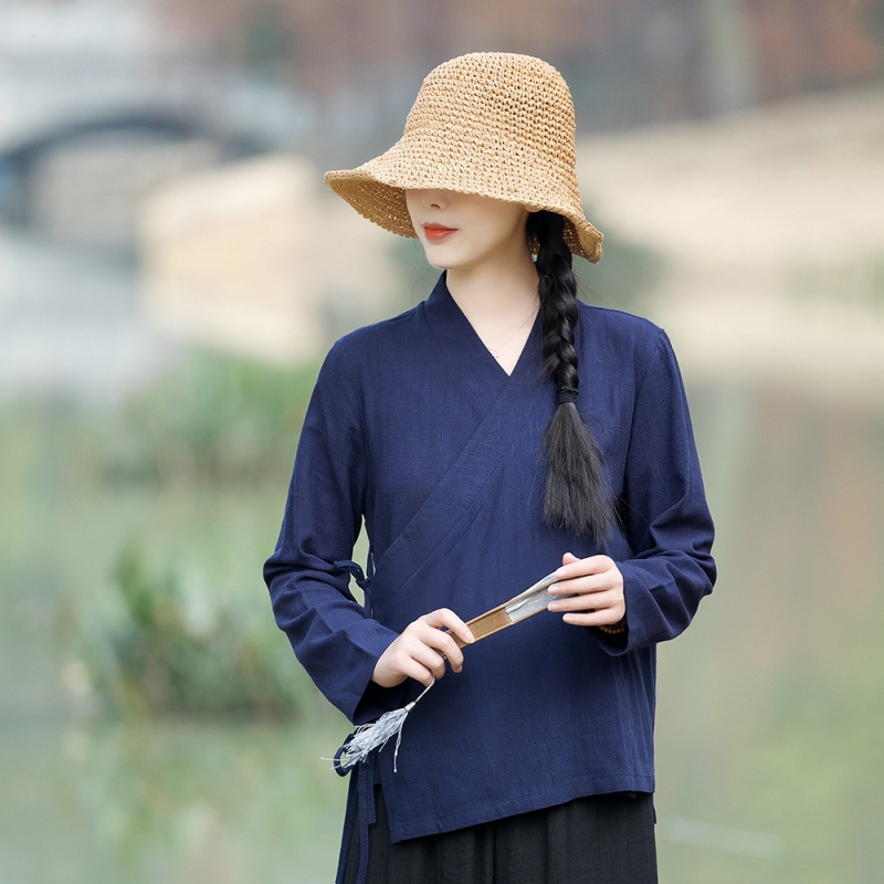 棉麻唐装上衣中国风素衣茶服女太极禅意禅服居士服佛系打坐夏