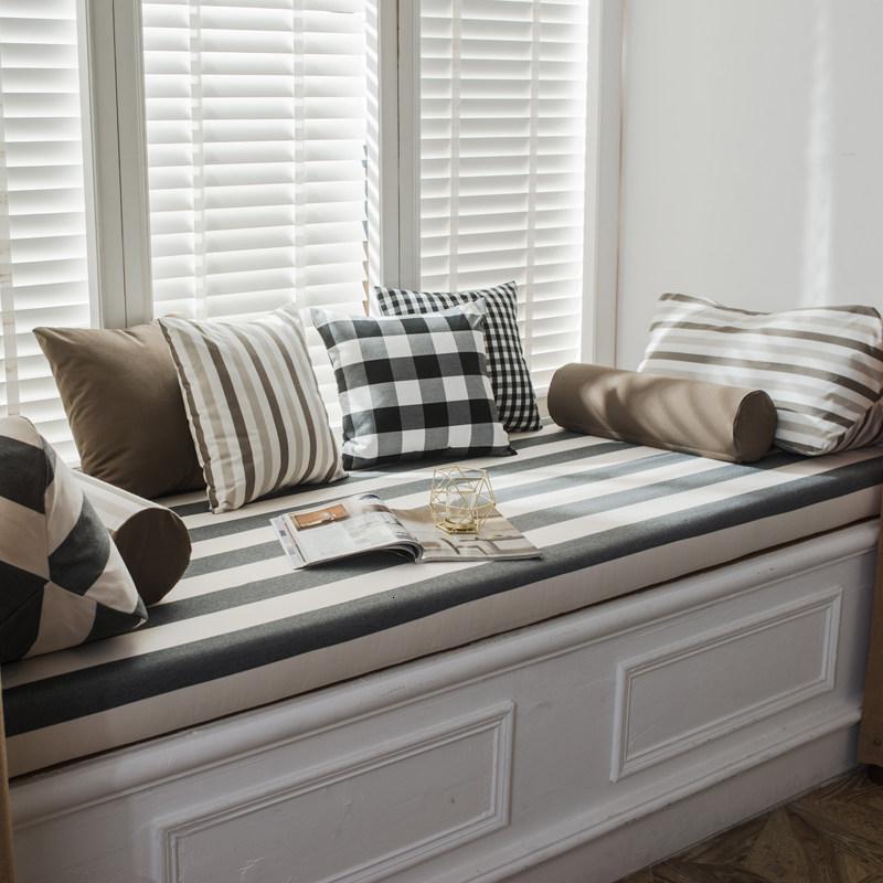 BONJEAN北欧高密度海绵飘窗垫窗台垫定做沙发垫条纹阳台榻榻米垫卡座 格条123cm飘窗垫