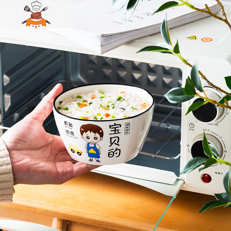 亲子碗家用创意卡通人物个性一家四口家庭区分碗碟陶瓷吃饭碗套装 敬平高清大图