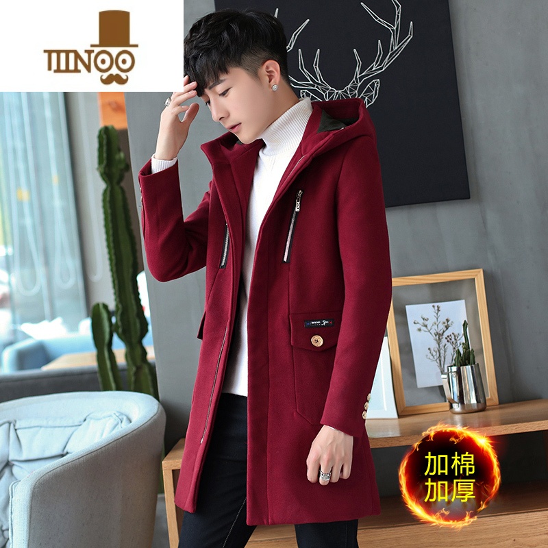 YANXU风衣男中长款呢子大衣韩版帅气毛呢冬季潮流呢子男装冬装外套高清大图