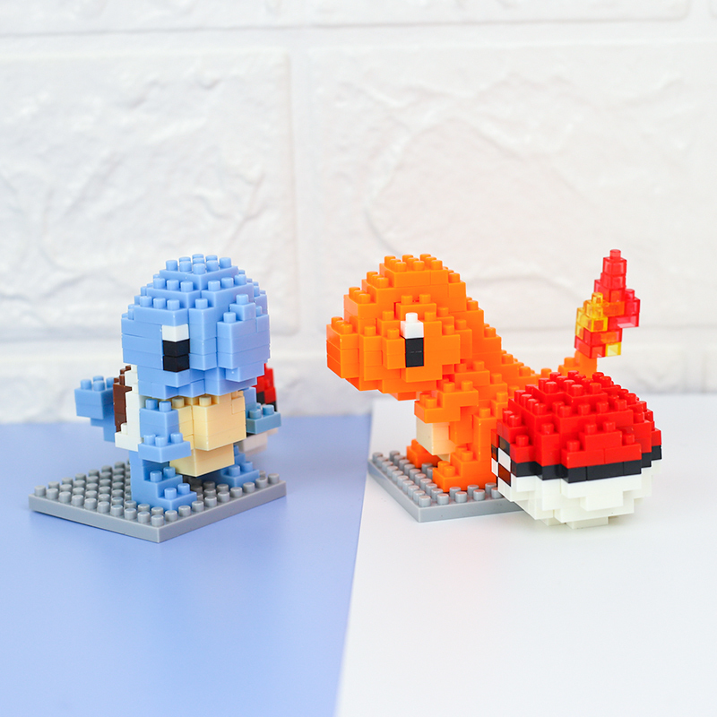 微钻石小颗粒拼插积木兼容樂高神奇宝贝皮卡丘宠物精灵球系列玩具 桔