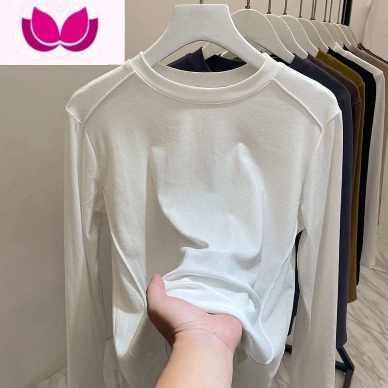 七斓欧货打底衫女2023新款内搭修身时尚洋气柔软上衣明线长袖t恤图片