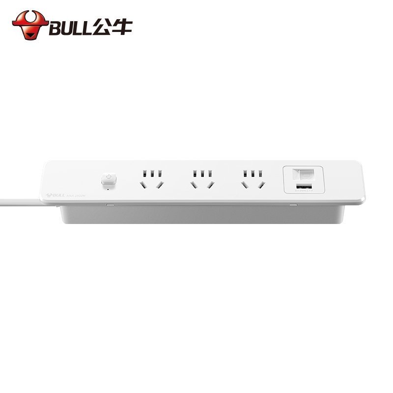 公牛(bull)GNQ-B1031UT白色全长1.8米桌面嵌入式插座办公会议桌usb插排超薄隐藏餐边柜岛台插线板