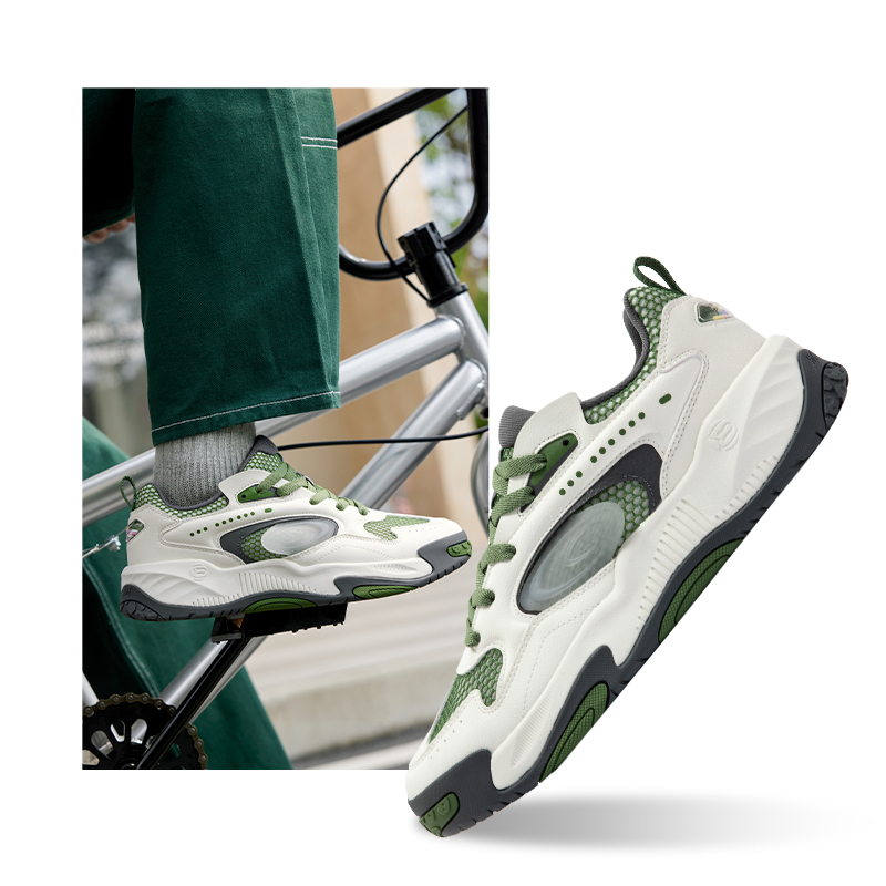 锦程丨361°男鞋新款透气鞋子百搭休闲鞋厚底运动鞋板鞋 羽毛白/野外绿 43码