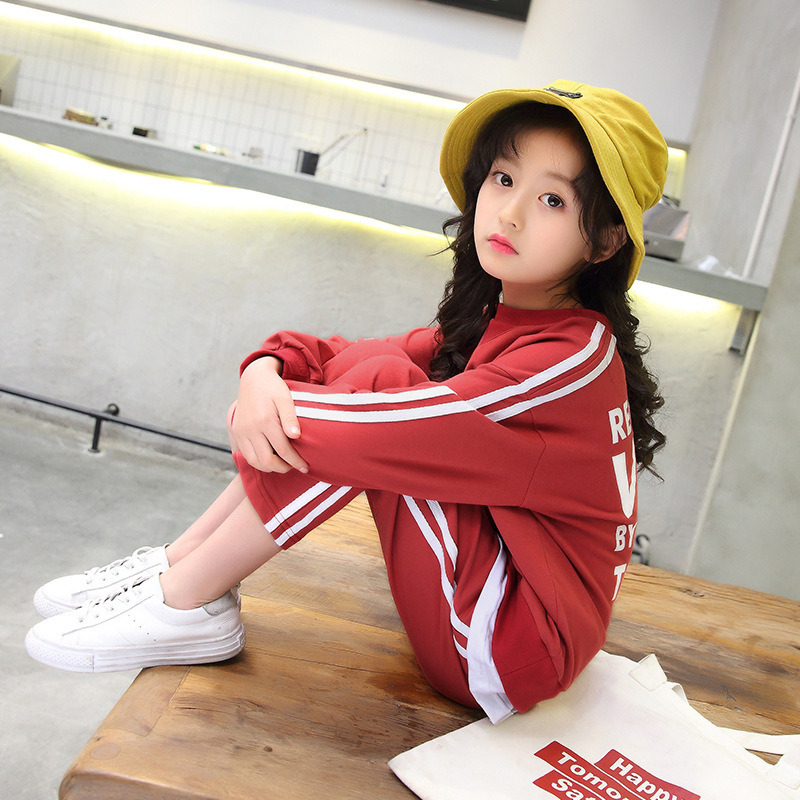 孩子衣服6岁7岁9岁童装时尚新款女童装大童韩版儿童卫衣套装棉两件套8