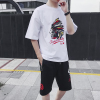 2018休闲套装夏季短袖T恤男式短裤男运动套装弹力五分裤