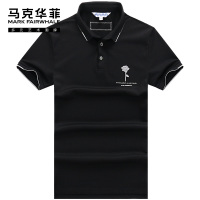 马克华菲polo衫男士2022夏季新款时尚潮流印花宽松黑上衣