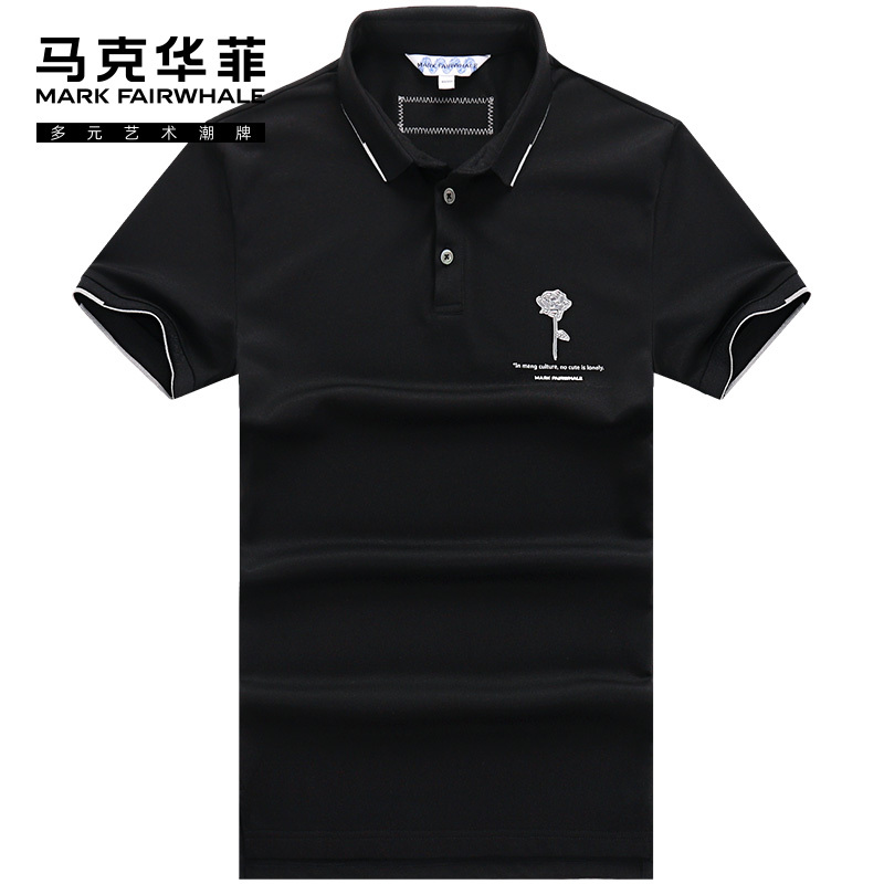 马克华菲polo衫男士2022夏季新款时尚潮流印花宽松黑上衣