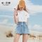 拉夏贝尔拉贝缇高腰牛仔短裤女装夏季新款韩版宽松a字休闲阔