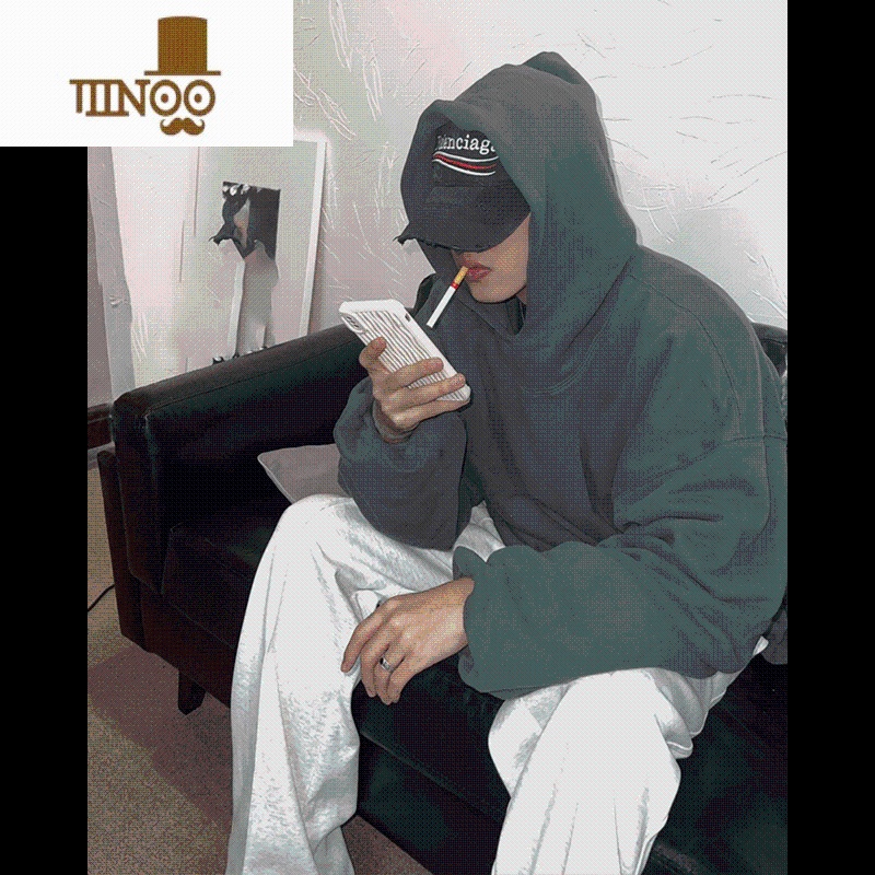 YANXU美式街头oversize基础纯色连帽卫衣男ins潮牌加绒加厚上衣高清大图