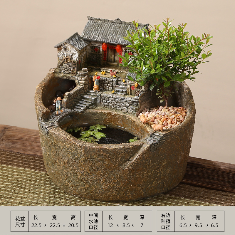创意流水摆件循环水玄关永动客厅造景鱼缸禅意造景桌面装饰品复古