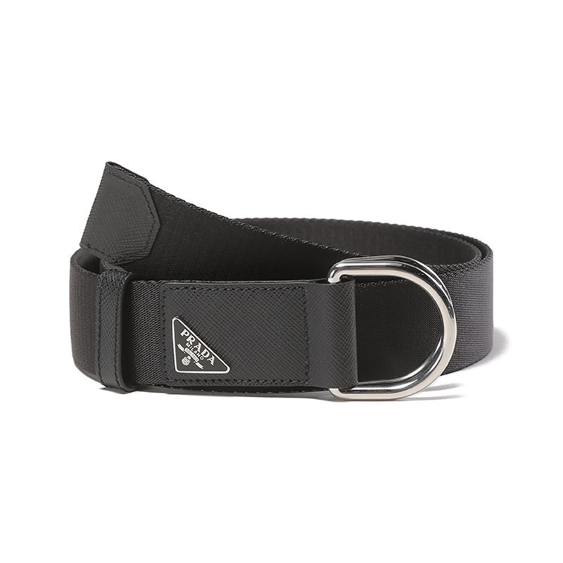 普拉达 prada 男士织物配皮双环扣式腰带2cn028 2dmn