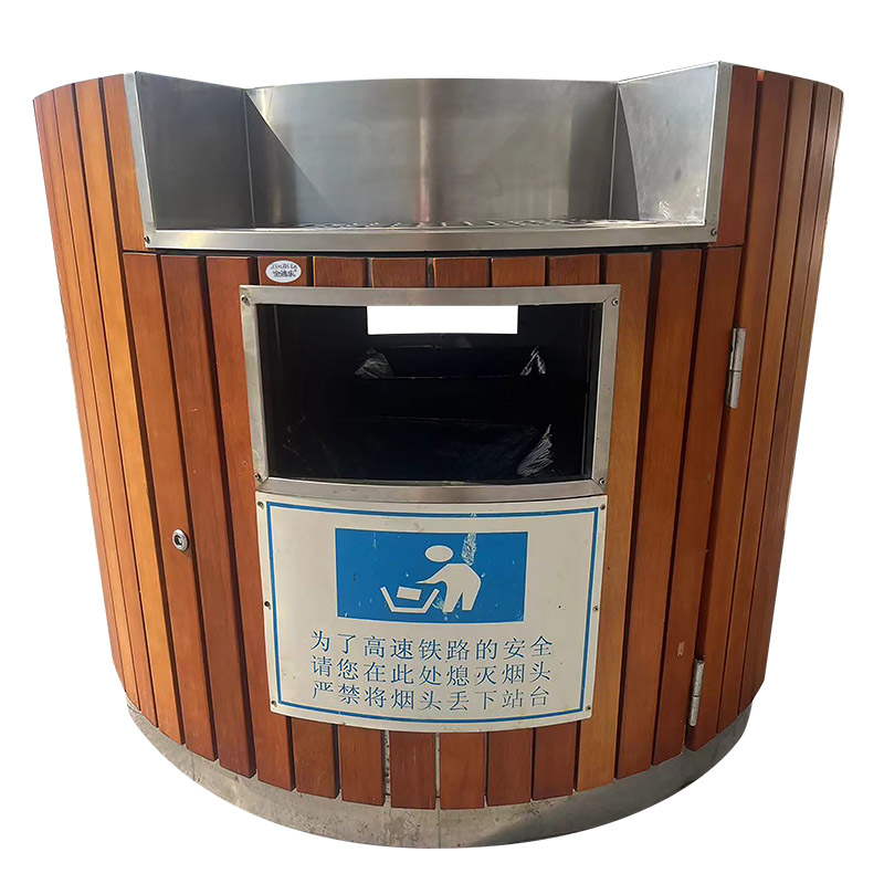 金迪乐站台钢木花箱垃圾桶高清大图