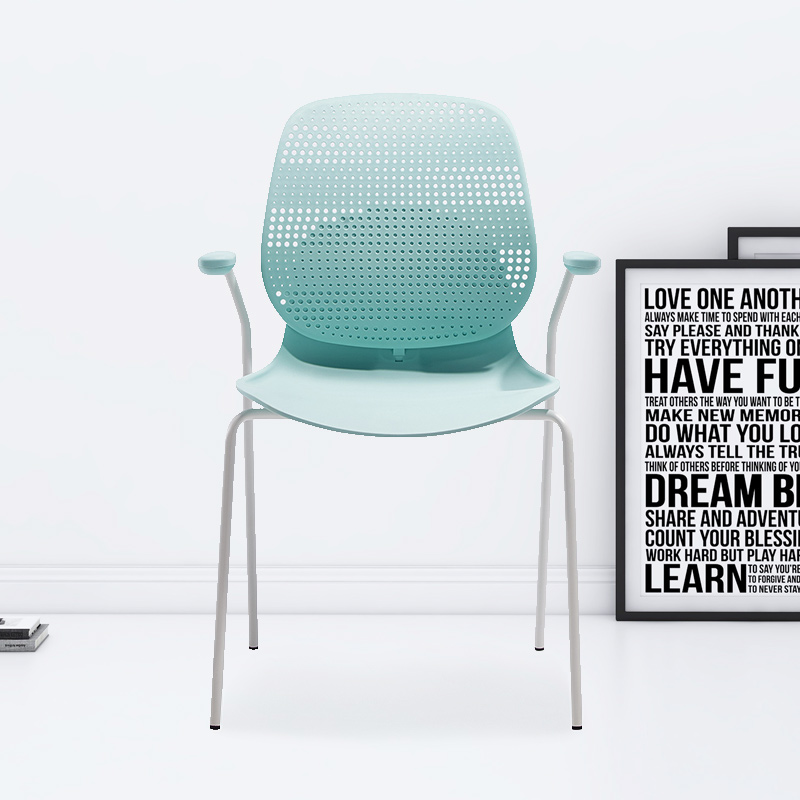 臻远ZY-7837 简约休闲办公椅轻奢铁艺靠背椅 绿背绿座扶手款