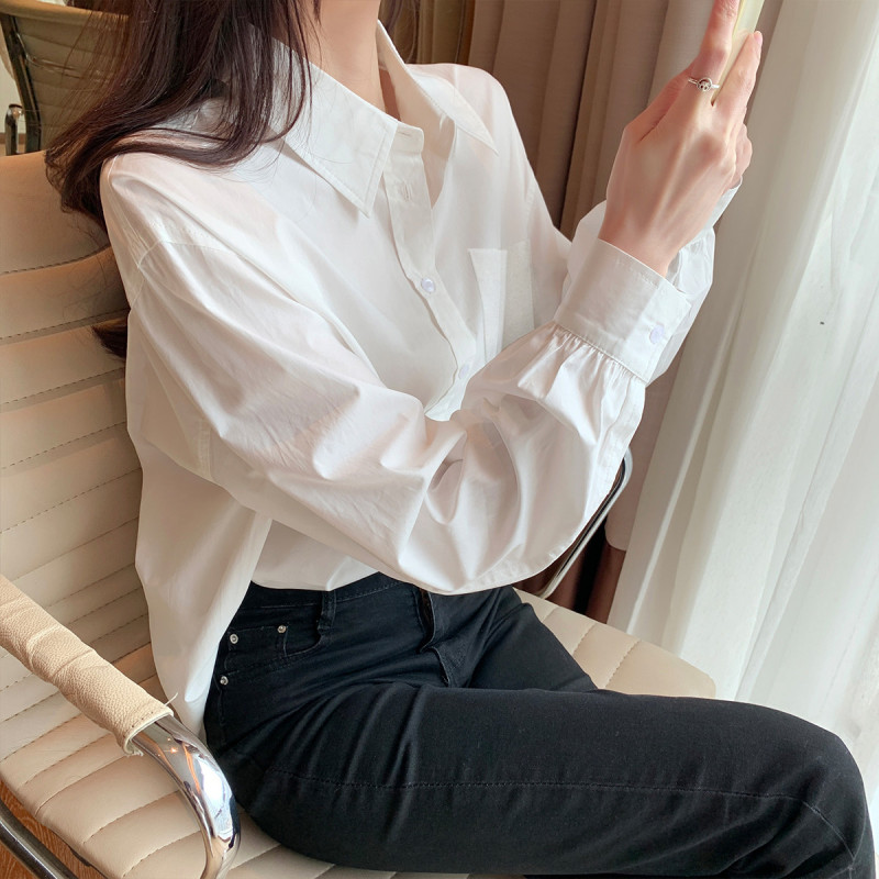 唐狮春夏季衬衫女小众简约宽松长袖衬衣职场穿搭气质百搭