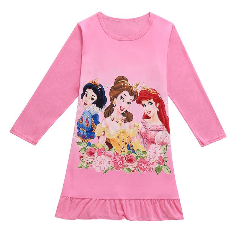 迪鲁奥(DILUAO)春季儿童长袖睡裙女童纯棉睡衣卡通白雪公主裙子冰雪奇缘秋季童装图片