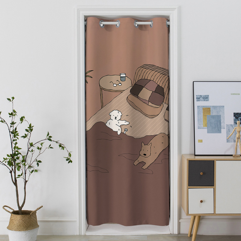 添福运 门帘隔断帘免打孔家用卧室卫生间厨房柜子遮挡布帘子北欧风门帘布艺遮挡窗帘可爱卡通帘子家用卧室厨房卫生间夏季防蚊门帘 26B油画猫 宽150*高190cm（门宽80-100cm)