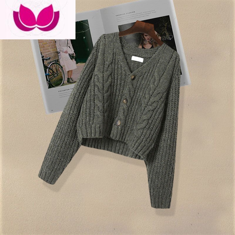 七斓春款女装2023套装气质港味针织开衫打底衫高腰显瘦牛仔裤三件套女 绿色毛衣 XL建议118-138斤