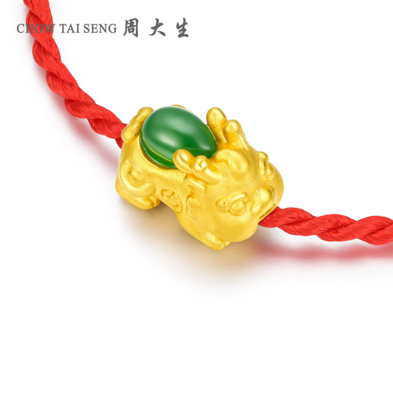 周大生金镶玉貔貅珠正品碧玉足金黄金吊坠男女皮丘手链送红绳黄金饰品 女士珠宝首饰