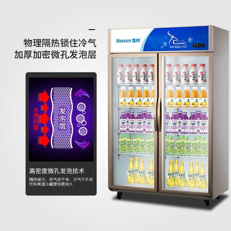 雪村(Xuecun)二门 商用冷柜 商用展示柜 冰柜 立式水果保鲜柜 超市啤酒饮料柜 陈列柜LC-1200