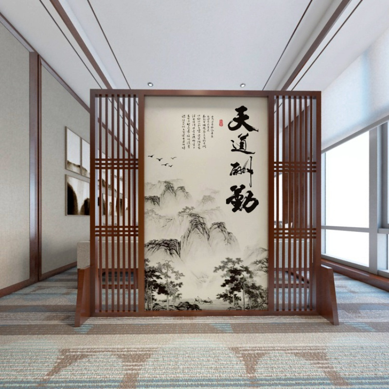 中式屏风隔断墙客厅玄关办公室酒店茶室装饰遮挡实木格栅定制座屏 C6胡桃木180*180CM 整装高清大图