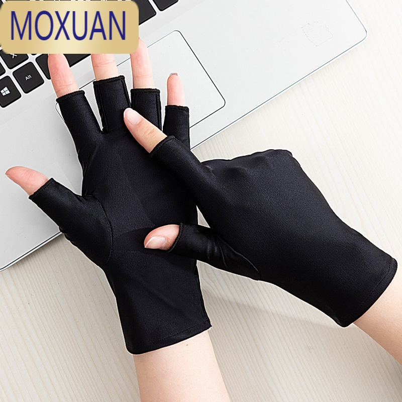 MOXUAN春夏季防晒男女士露指薄款开车半截采茶手套动漫骑行美甲半指手套