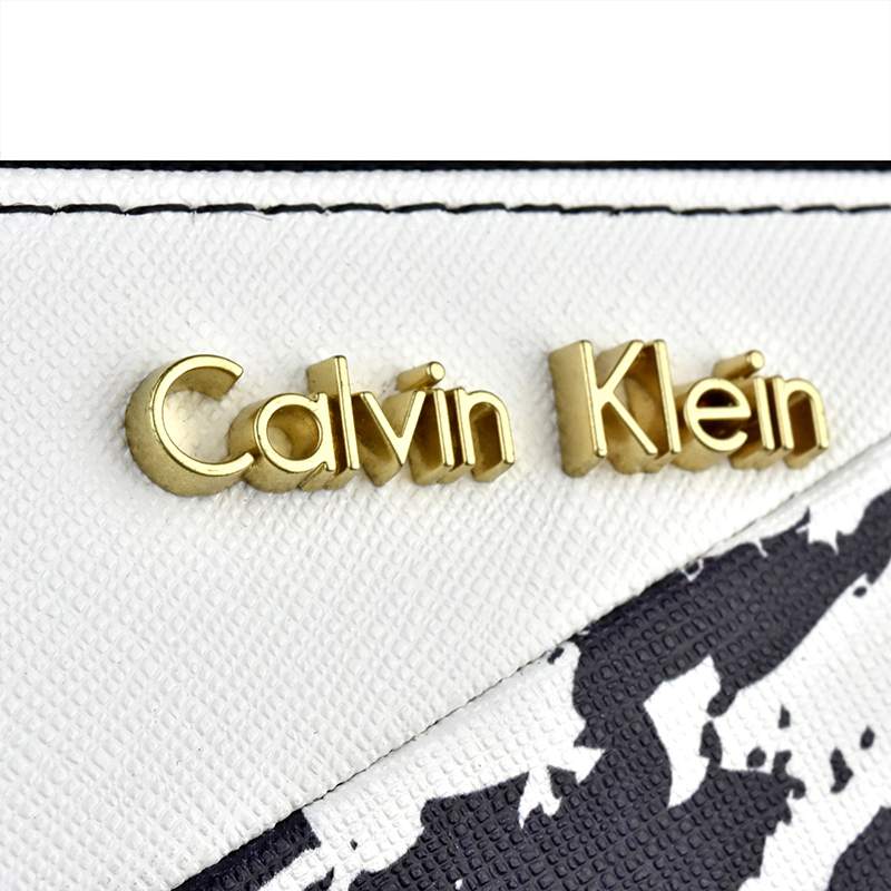 Calvin Klein 卡文克莱 女士中长款 时尚拼色手掌纹 手腕带拉链钱包 真皮PVC