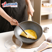 AMERCOOK欧式麦饭石炒锅不粘锅28cm 家用合金炒菜锅平底锅不粘锅带可视锅盖 阿尔菲塔多功能加厚复底锅具