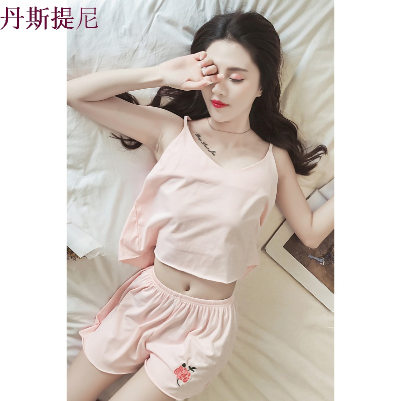 韩版学生睡衣女夏季短袖纯棉带宽松清新甜美可爱两件家居服套装