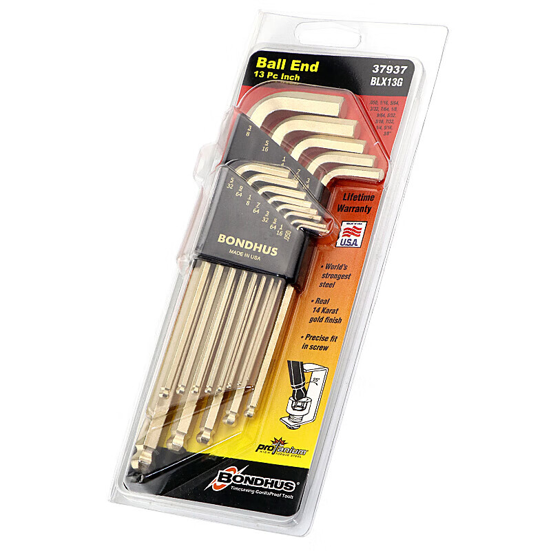 波顿波顿公英制长球头内六角扳手套装螺丝刀 38099金色球头9件套高清大图