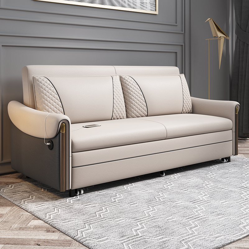 可折叠双人小户型客厅两用多功能沙发床简约现代组合纳帕皮沙发床视频