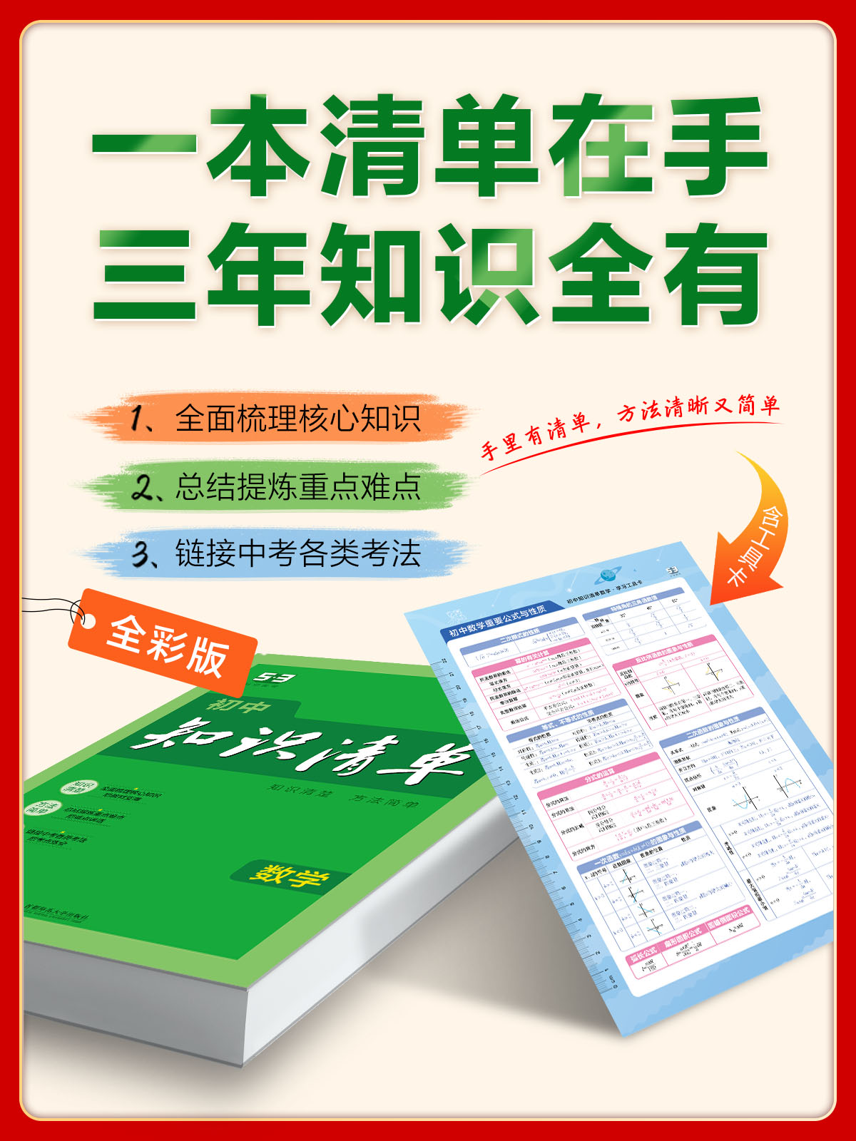 数学[知识清单] 初中通用 [正版]2025版53初中知识清单英语文数学小四门物理化学政治历史地理生物9本全套基础知识大高清大图