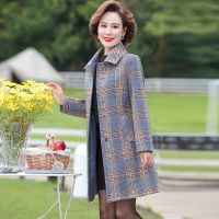迪鲁奥（DILUAO)中老年毛呢外套女中年妈妈秋装外套中长款春秋冬风衣女40岁50中老年妇 XL(建议体重90-105斤) 蓝色