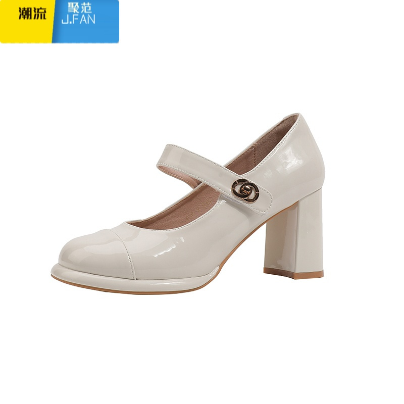 聚范法式玛丽珍鞋女不累脚气质黑色高跟鞋加宽加肥大码女鞋41胖脚宽脚