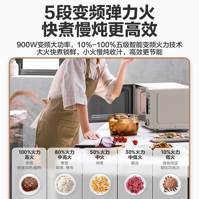 国家补贴美的(Midea)空气炸微波炉烤箱一体机无油低脂大功率8合一APP智能变频不锈钢内胆23L(PC23F5W)