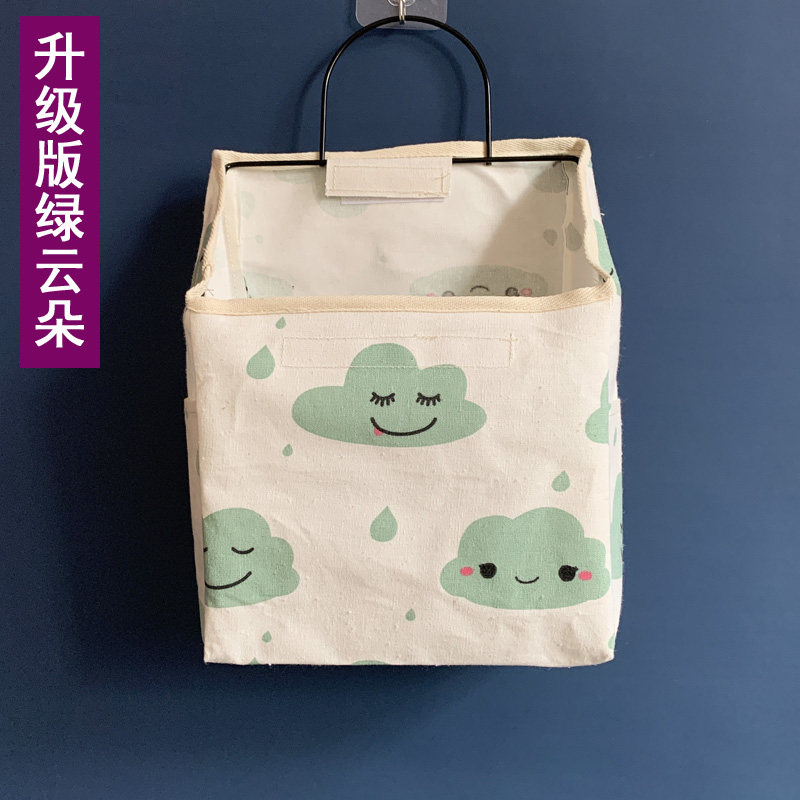 布艺收纳袋挂袋墙挂式浴室挂衣袋墙上内衣袜子床头手机储物置物袋收纳袋三维工匠 升级版绿云朵长22*宽10*高29cm