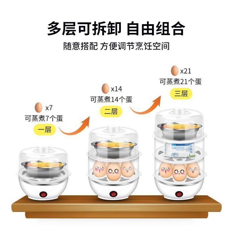 早餐器煮蛋器黄金蛋自动断电多功能大容量蒸蛋器家用迷你煮鸡蛋羹机_粉平盖单层量杯