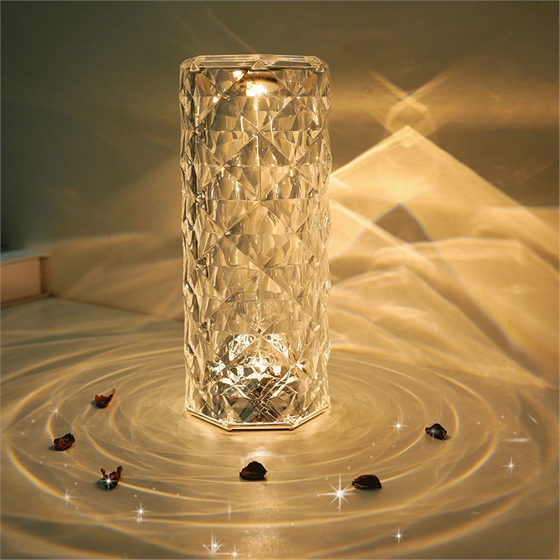 古达钻石水晶台灯床头卧室情调氛围装饰灯玫瑰花瓣投影网红浪漫小夜灯