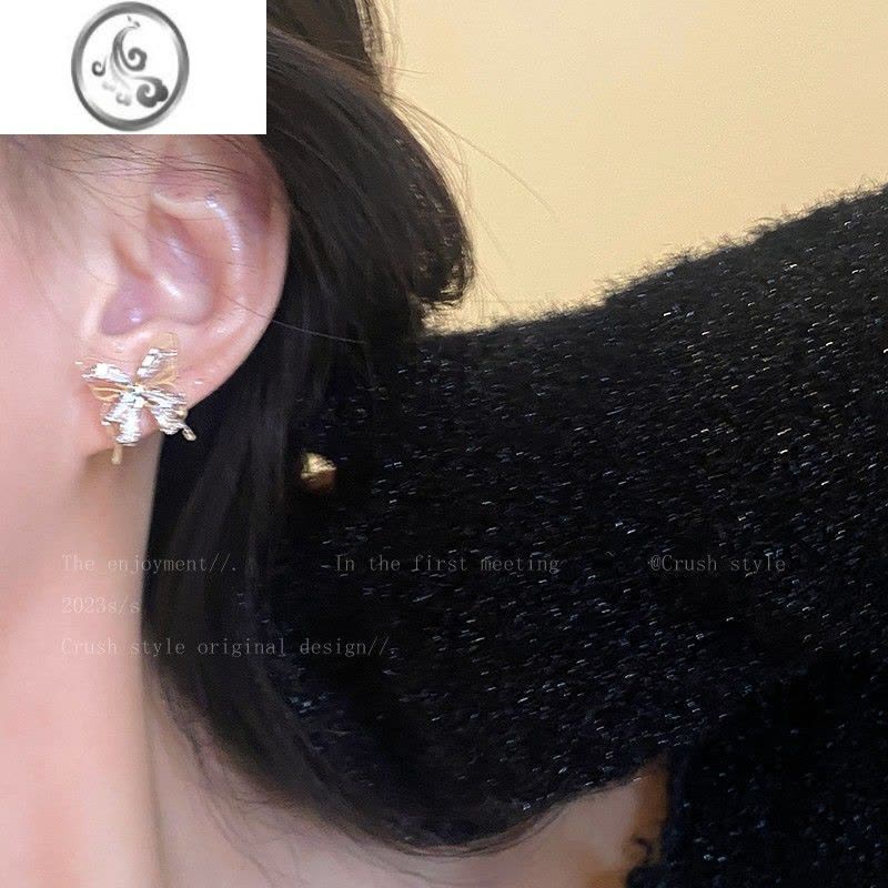 JiMi镂空蝴蝶锆石耳钉女夏季轻奢高级感小众设计独特耳环气质名媛耳饰图片