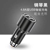4.8a快充汽车通用金属车载充电器一拖二点烟器头双usb多功能车充|[4.8A金属升级版钢琴黑] 标配+苹果快充线