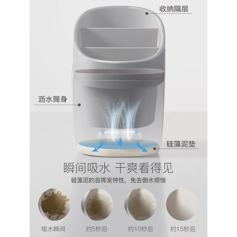 沥水筷子架笼子家用筷筒厨房烘焙精灵放收纳盒的筷子筒托勺子桶架筷篓简约 冰川灰带硅藻泥板