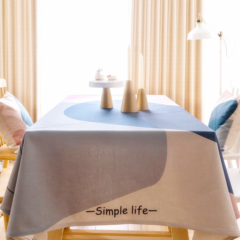 北欧ins几何桌布简约餐桌布艺防水防油网红家用棉麻长方形茶几布高清大图