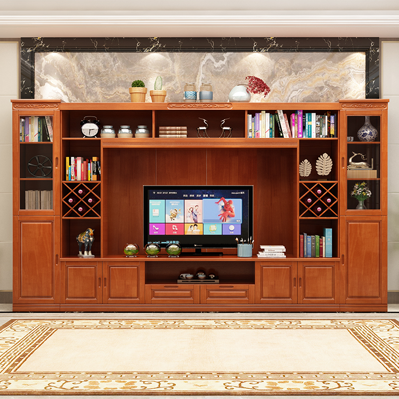 电视柜 客厅中式实木电视背景墙柜储物柜大户型组合现代简约影视酒柜