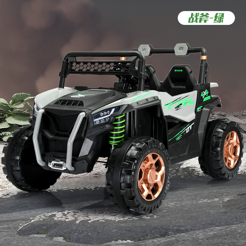 小嘎子儿童电动车809电动汽车2-10岁四轮电瓶车四驱动电瓶越野车 绿色+皮座12v12