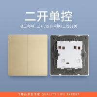 飞雕(FEIDIAO)开关插座86型家用暗装 超大面板钢支架 雕琢系列电源墙壁开关面板 雕琢金二开单控